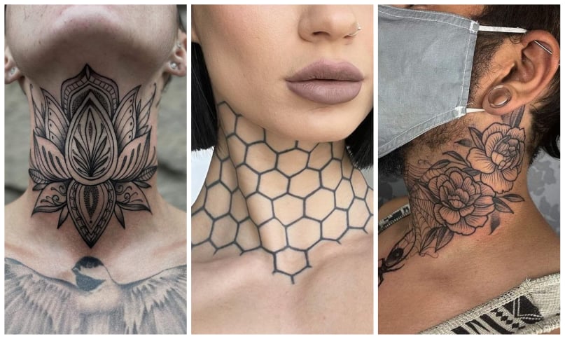 Female throat tattoos