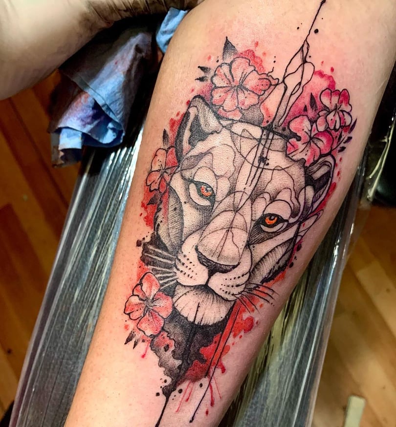 colorful feminine lion tattoos
