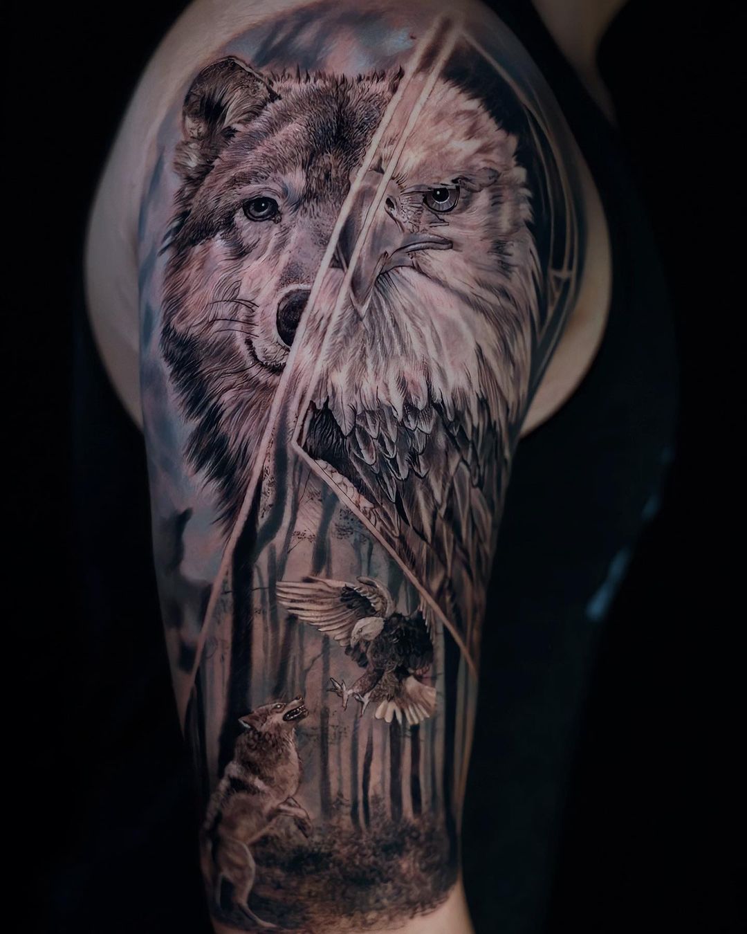 Eagle and Wolf tattoo by raveston on DeviantArt