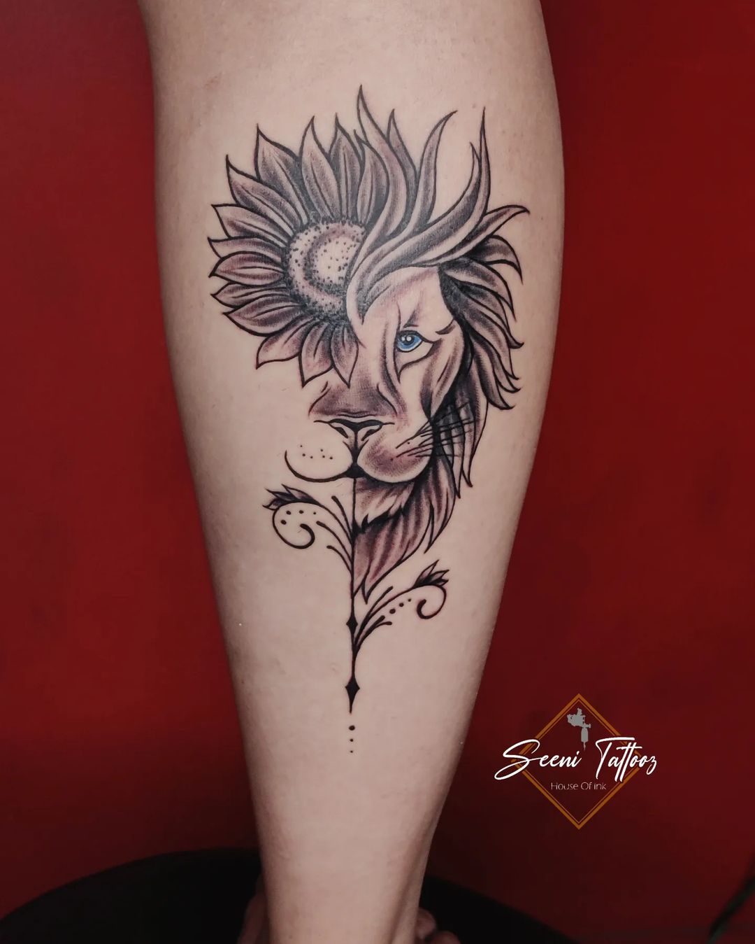 Healed lion and sunflowers done by Hooka at Liquid Amber Tattoos in  Vancouver BC  rtattoos