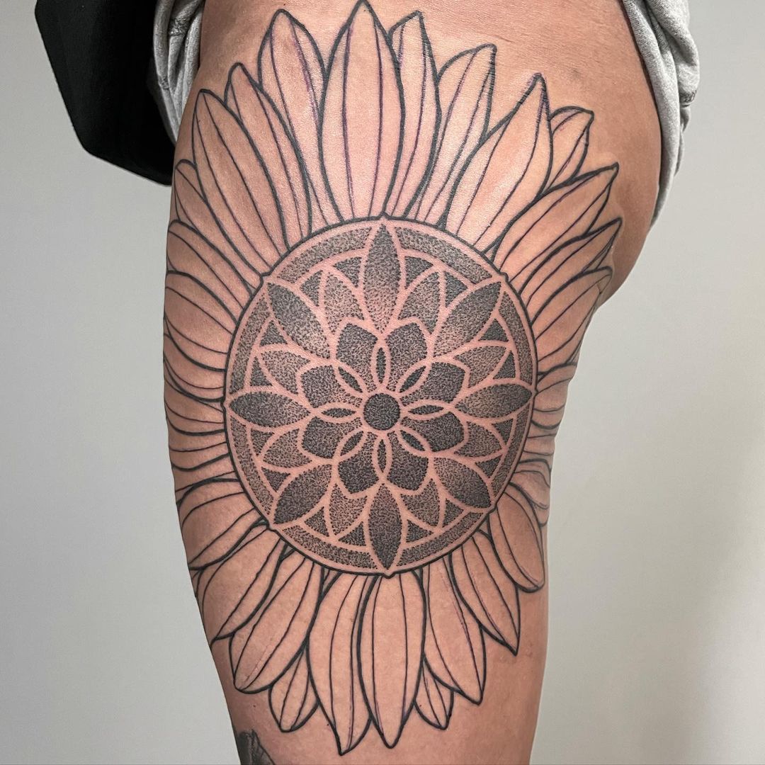 Sunflower and Mandala by Laura Frego TattooNOW