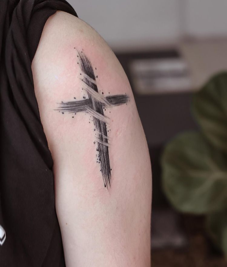 Holy Cross And Rosary Tattoo On Forearm
