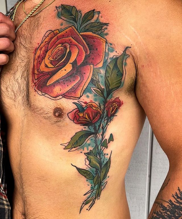 English rose tattoo on the chest