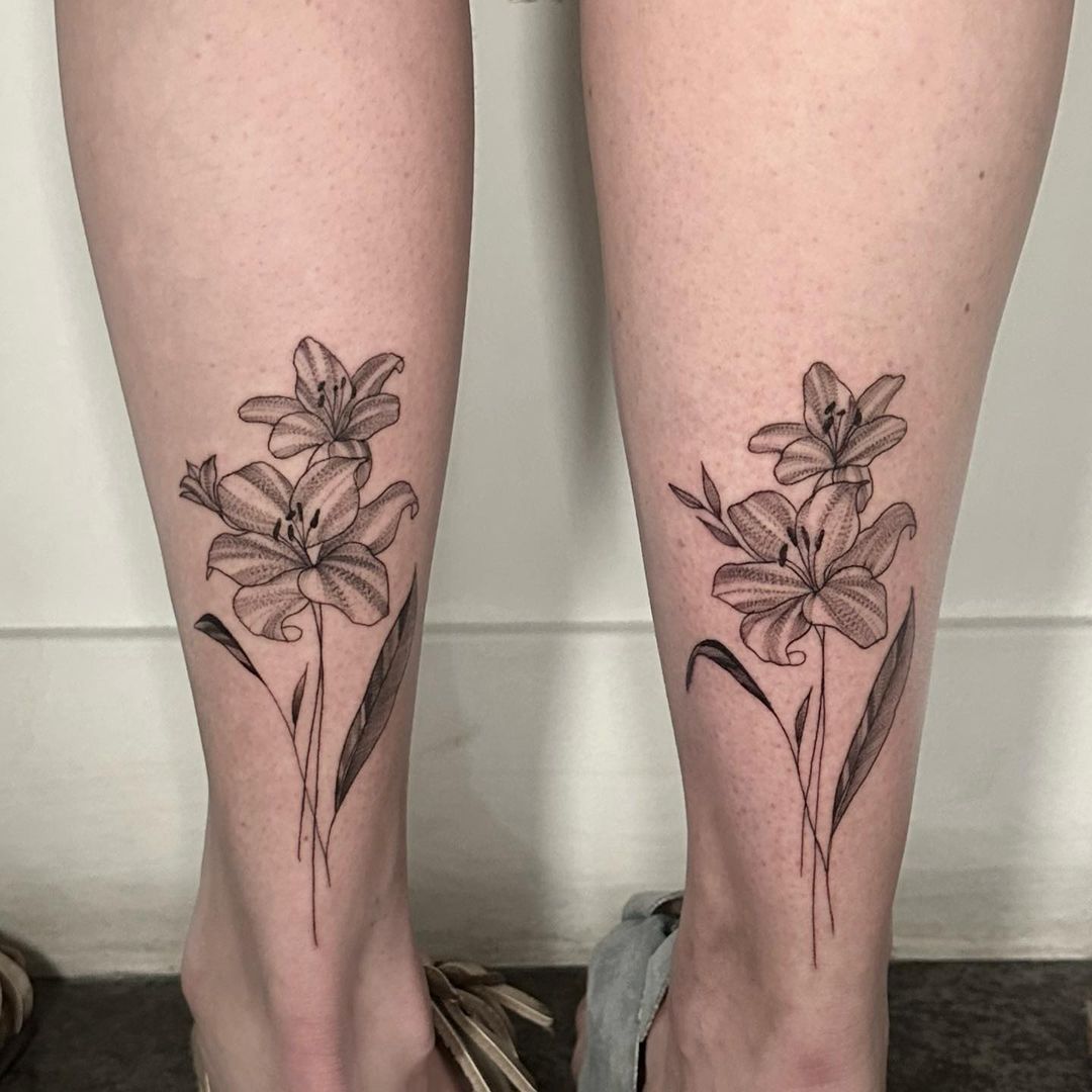 Peruvian lily lily and hibiscus tattoo